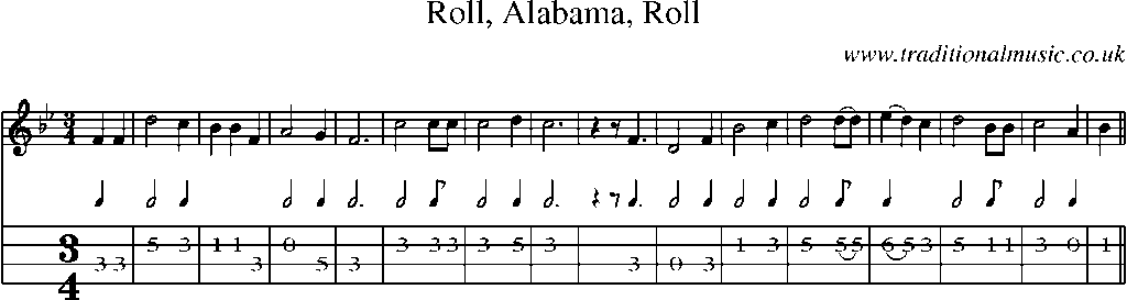 Mandolin Tab and Sheet Music for Roll, Alabama, Roll