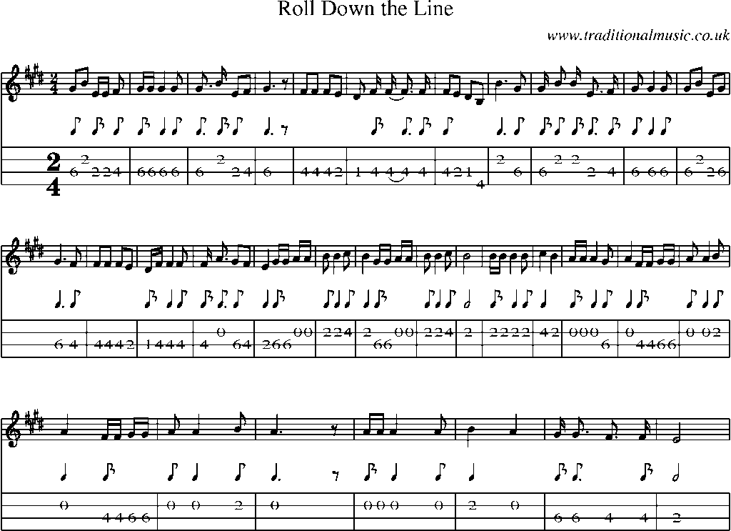 Mandolin Tab and Sheet Music for Roll Down The Line(1)