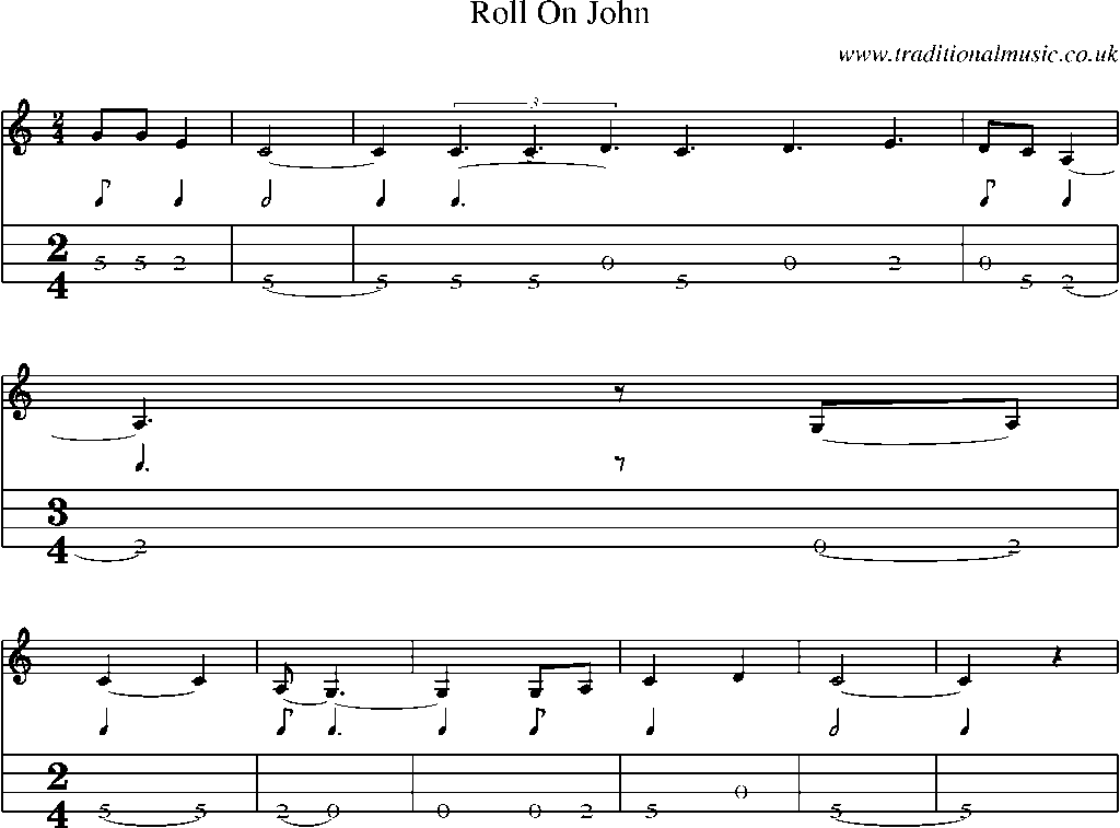 Mandolin Tab and Sheet Music for Roll On John