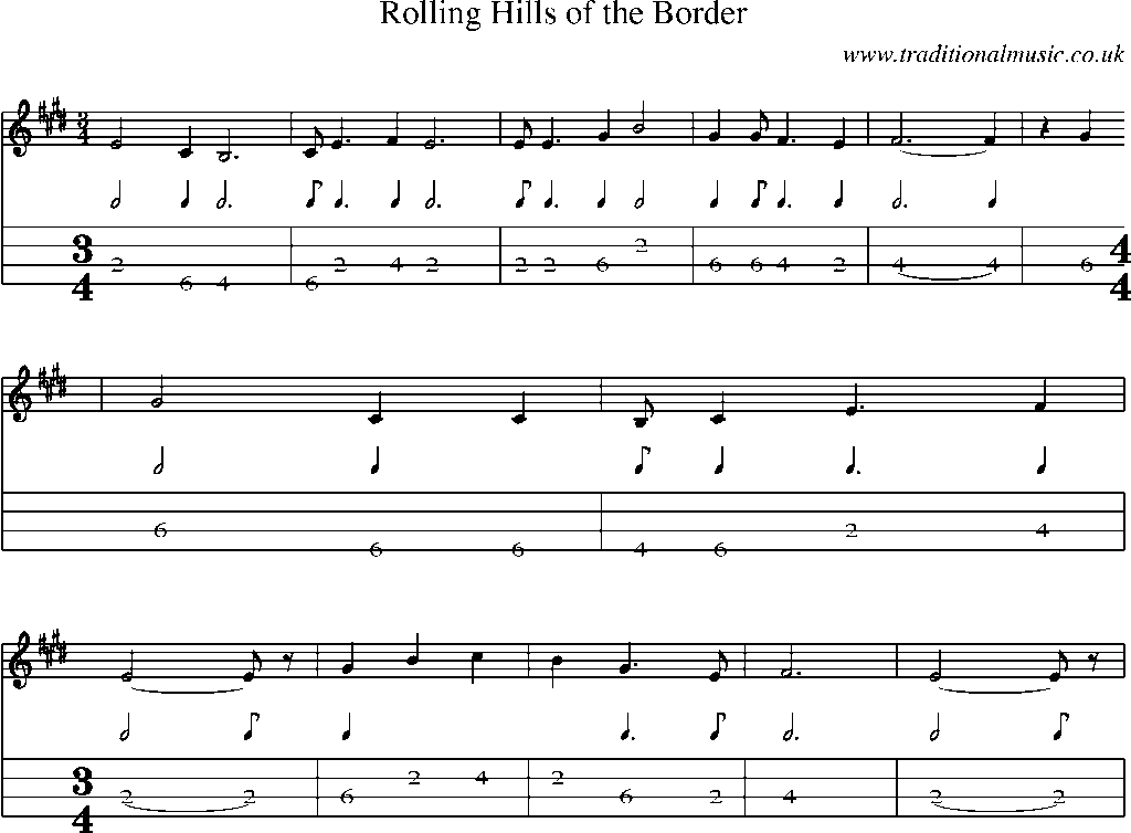 Mandolin Tab and Sheet Music for Rolling Hills Of The Border