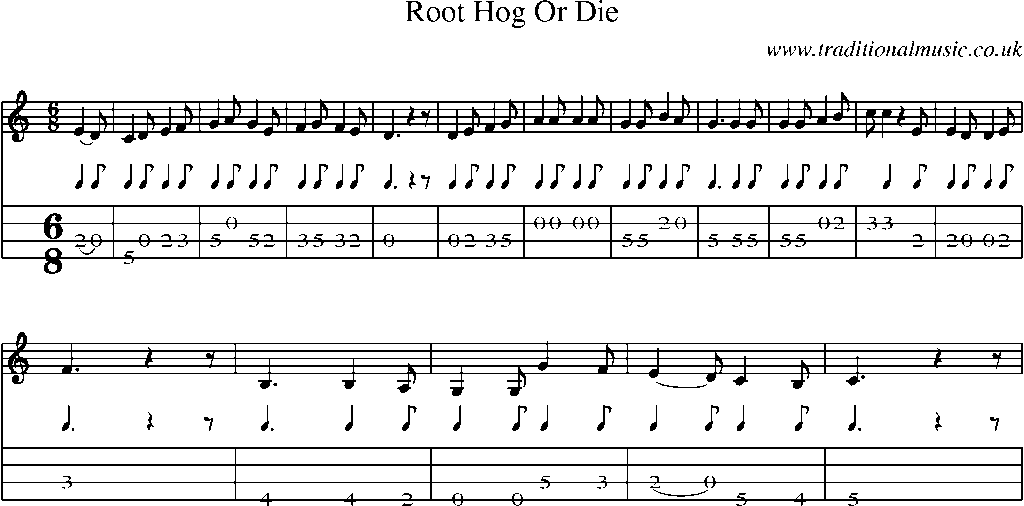 Mandolin Tab and Sheet Music for Root Hog Or Die
