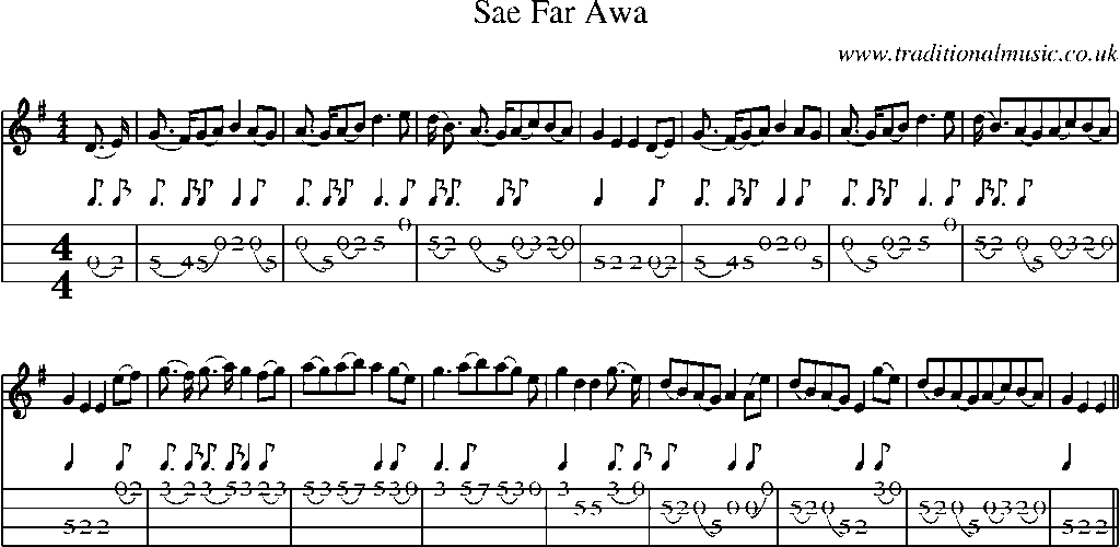 Mandolin Tab and Sheet Music for Sae Far Awa