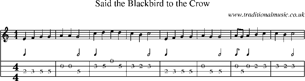 Mandolin Tab and Sheet Music for Said The Blackbird To The Crow
