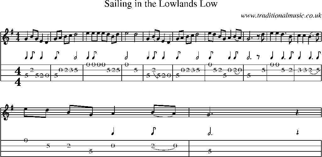 Mandolin Tab and Sheet Music for Sailing In The Lowlands Low