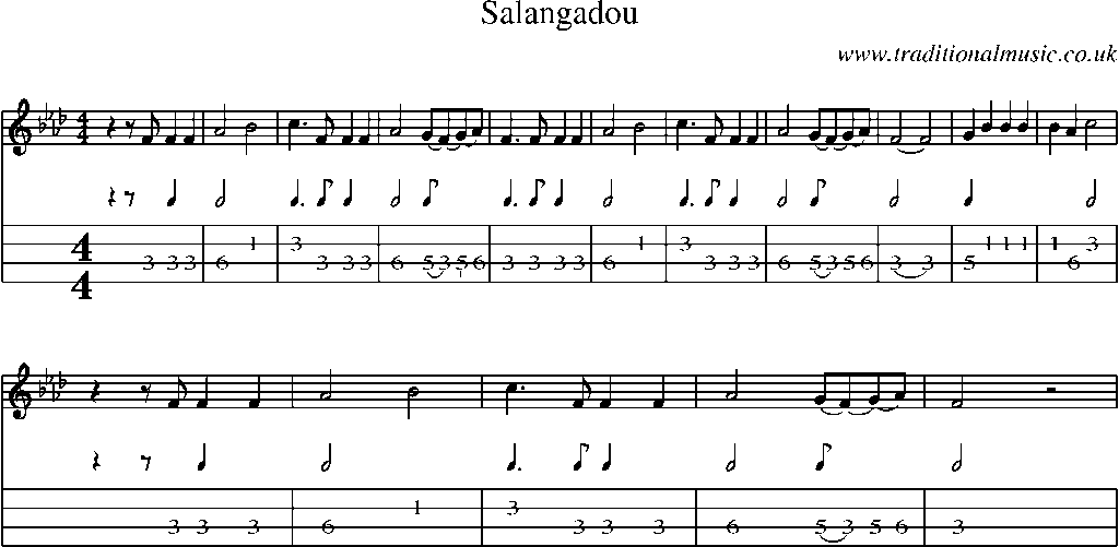 Mandolin Tab and Sheet Music for Salangadou