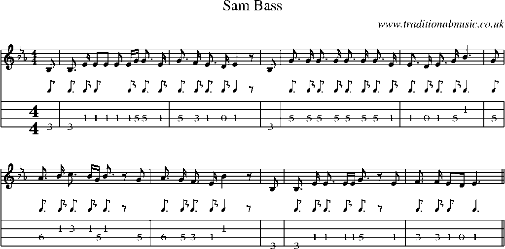 Mandolin Tab and Sheet Music for Sam Bass
