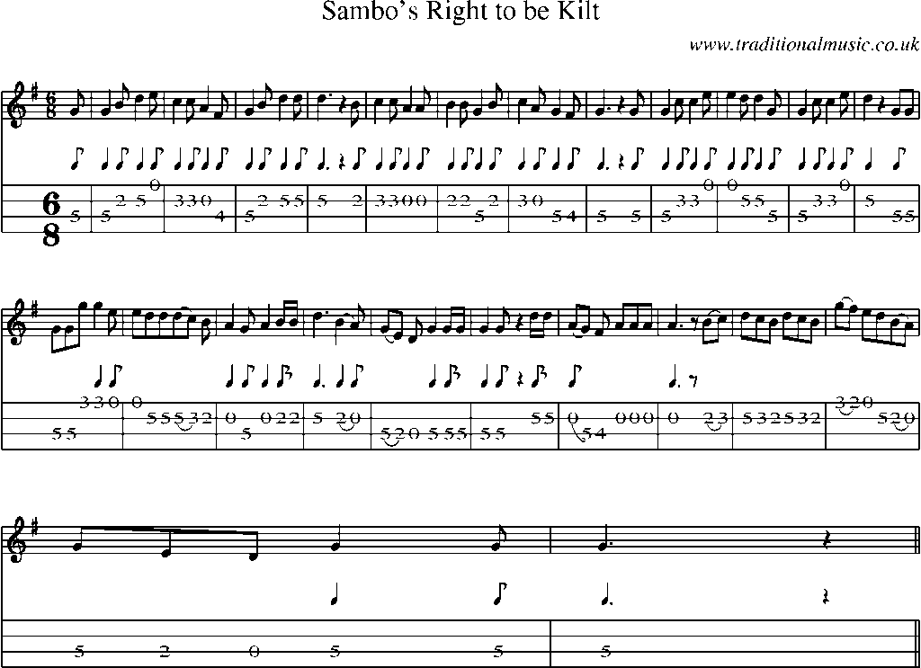 Mandolin Tab and Sheet Music for Sambo's Right To Be Kilt