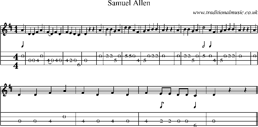 Mandolin Tab and Sheet Music for Samuel Allen