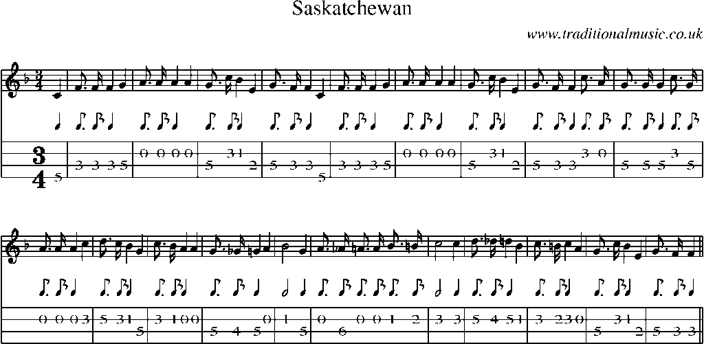 Mandolin Tab and Sheet Music for Saskatchewan