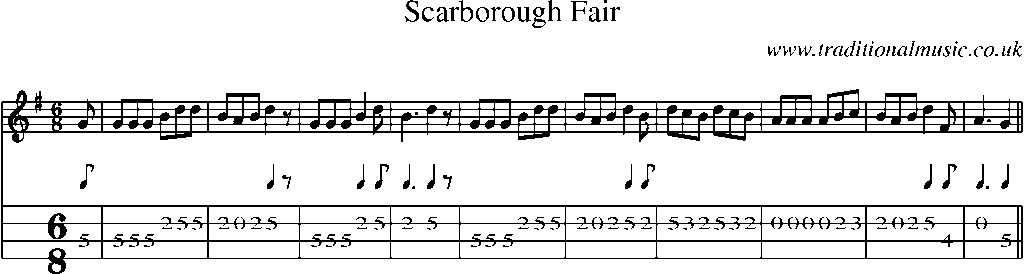Mandolin Tab and Sheet Music for Scarborough Fair