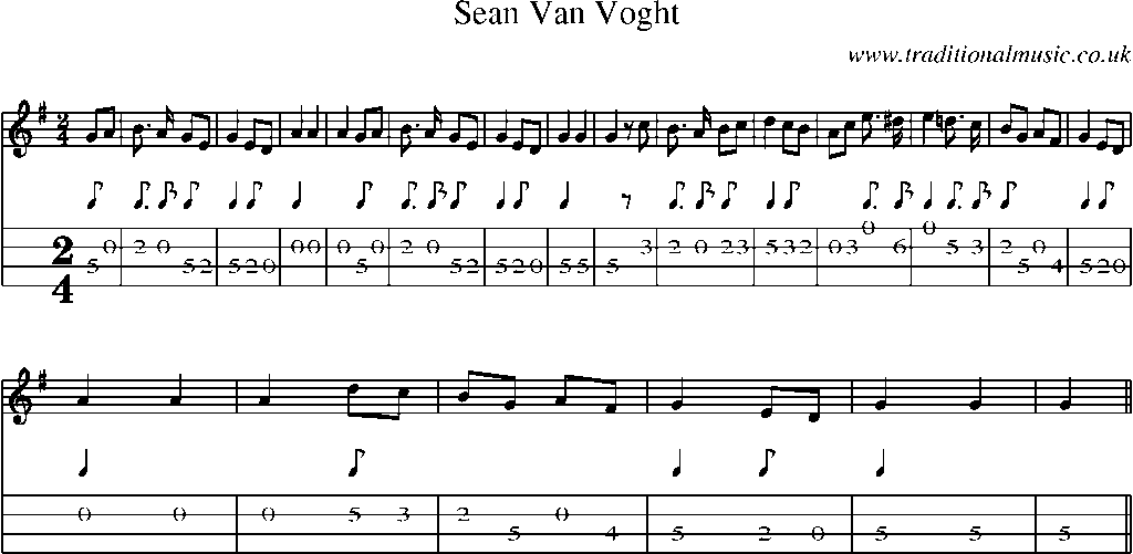 Mandolin Tab and Sheet Music for Sean Van Voght