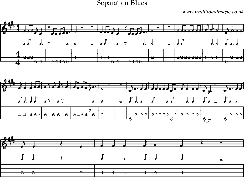Mandolin Tab and Sheet Music for Separation Blues