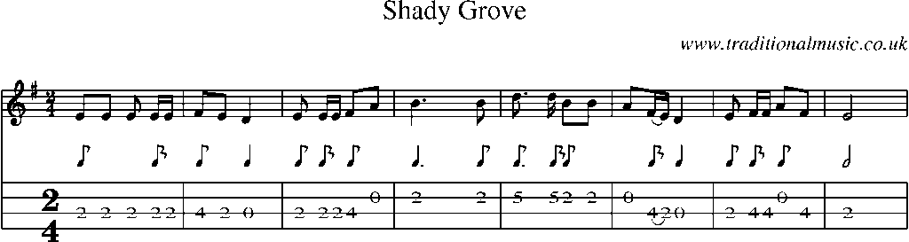 Mandolin Tab and Sheet Music for Shady Grove