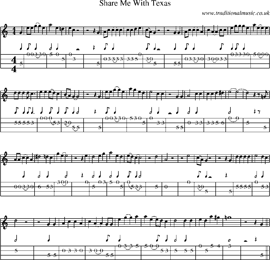 Mandolin Tab and Sheet Music for Share Me With Texas