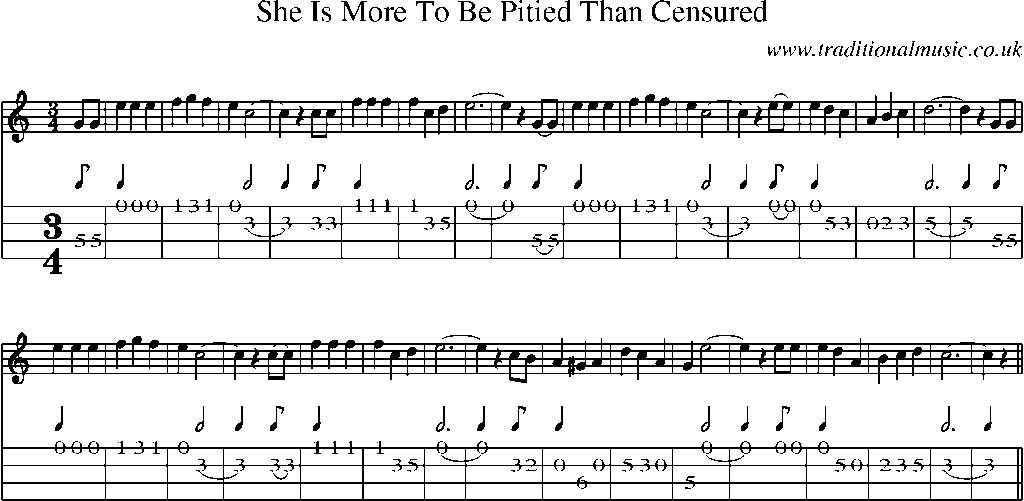 Mandolin Tab and Sheet Music for She Is More To Be Pitied Than Censured
