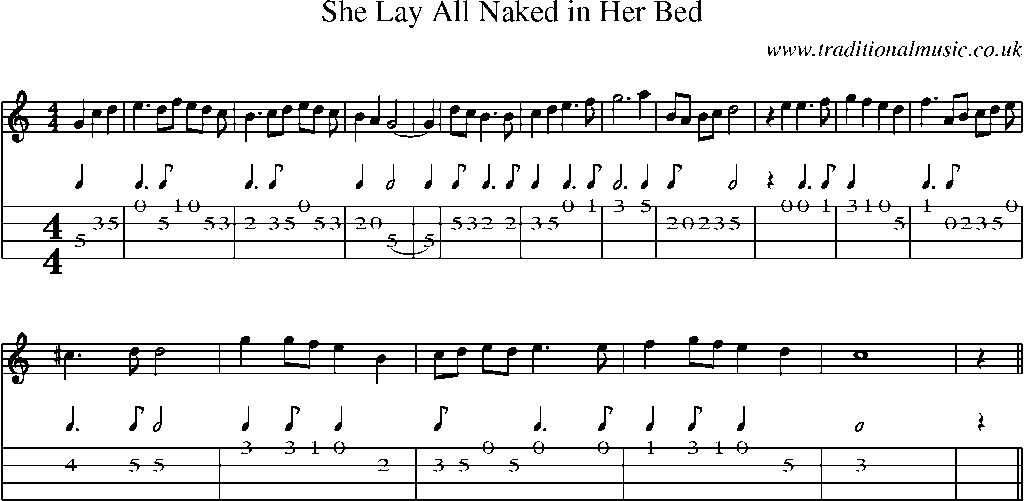 Mandolin Tab and Sheet Music for She Lay All Naked In Her Bed