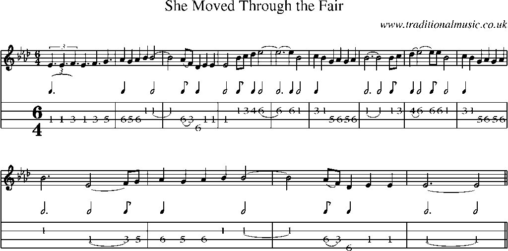 Mandolin Tab and Sheet Music for She Moved Through The Fair