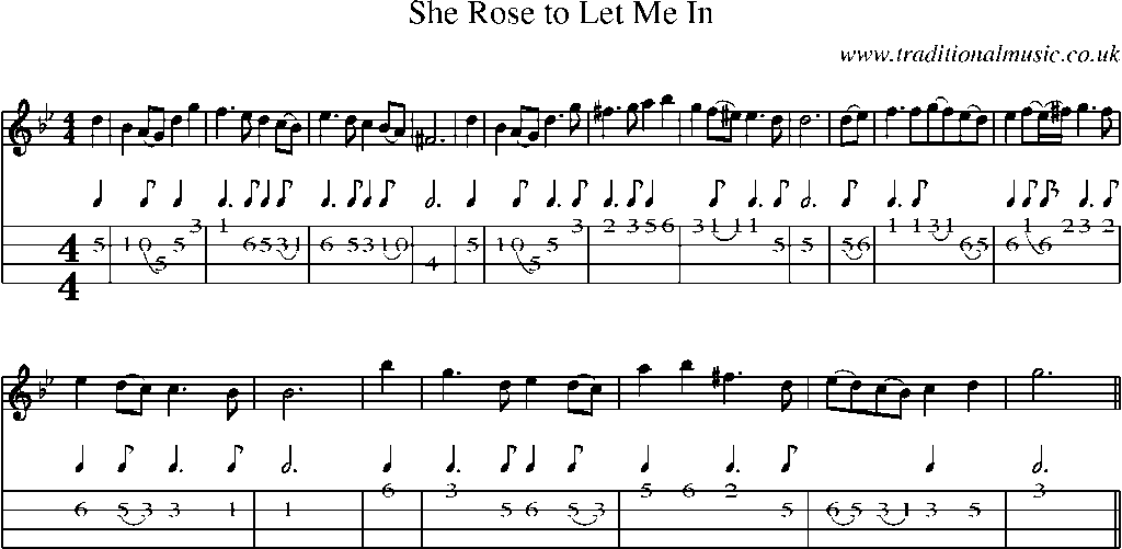 Mandolin Tab and Sheet Music for She Rose To Let Me In
