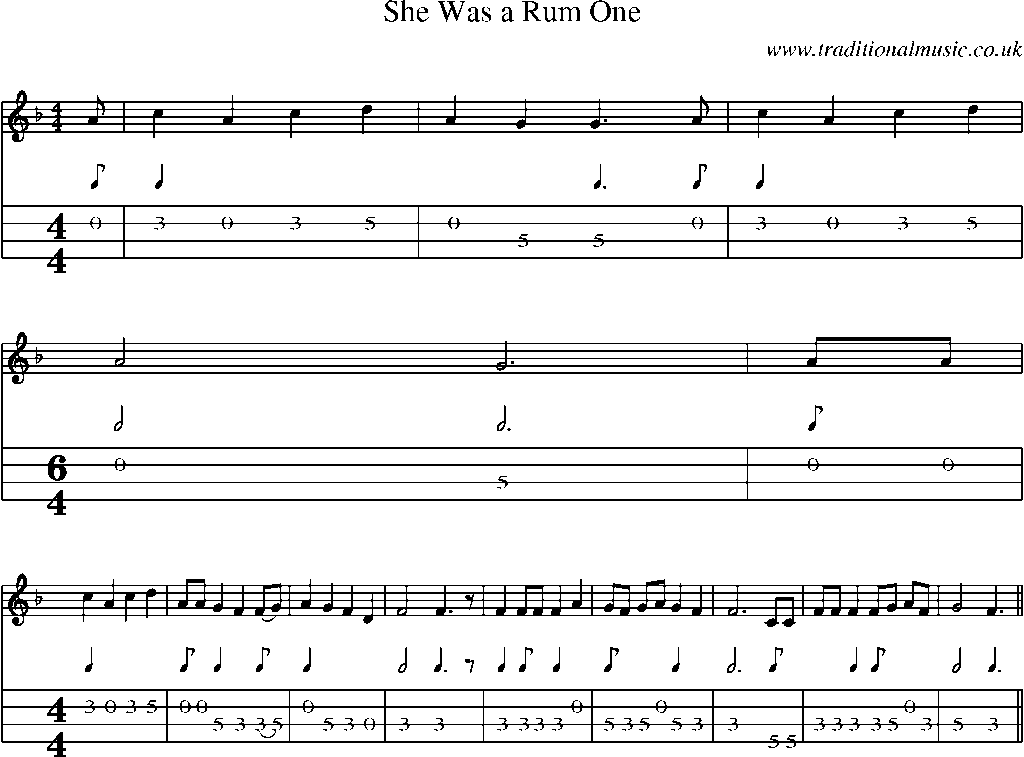 Mandolin Tab and Sheet Music for She Was A Rum One