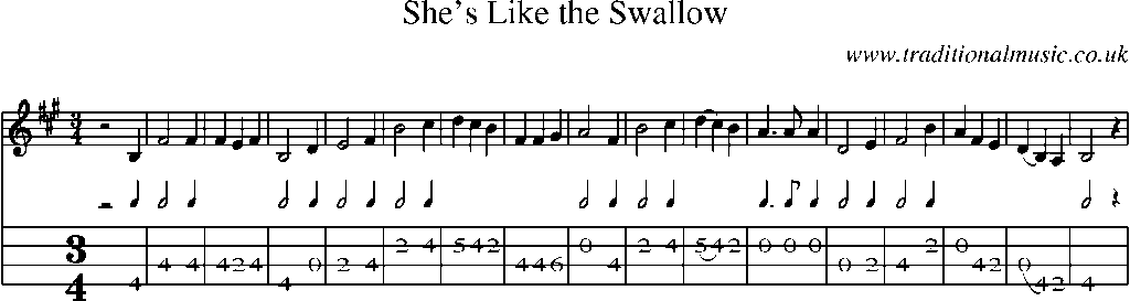 Mandolin Tab and Sheet Music for She's Like The Swallow