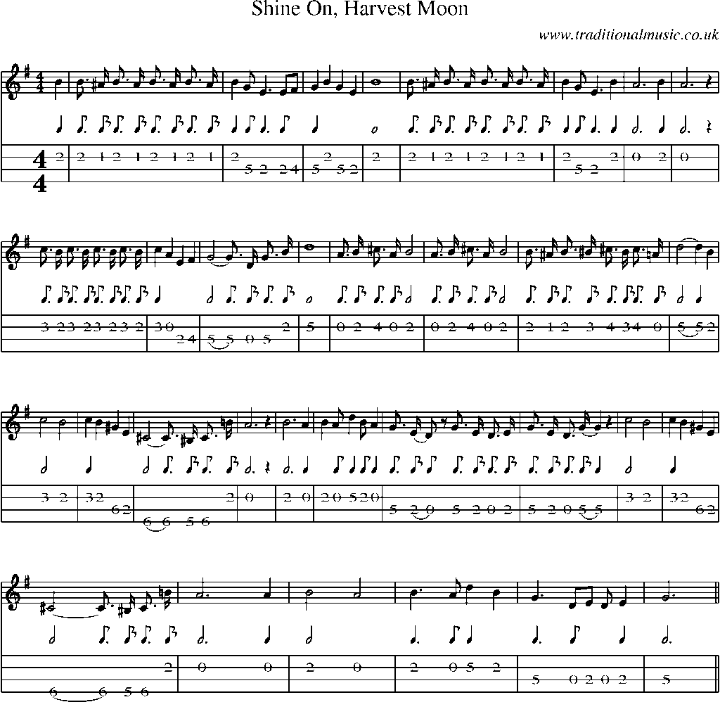 Mandolin Tab and Sheet Music for Shine On, Harvest Moon