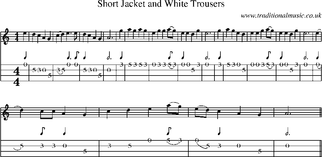 Mandolin Tab and Sheet Music for Short Jacket And White Trousers