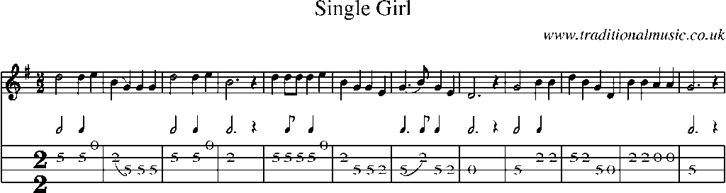 Mandolin Tab and Sheet Music for Single Girl