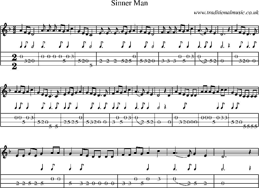 Mandolin Tab and Sheet Music for Sinner Man