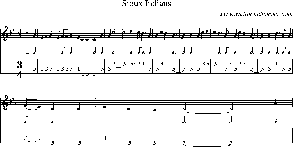 Mandolin Tab and Sheet Music for Sioux Indians