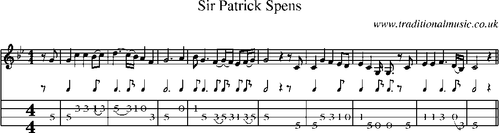 Mandolin Tab and Sheet Music for Sir Patrick Spens