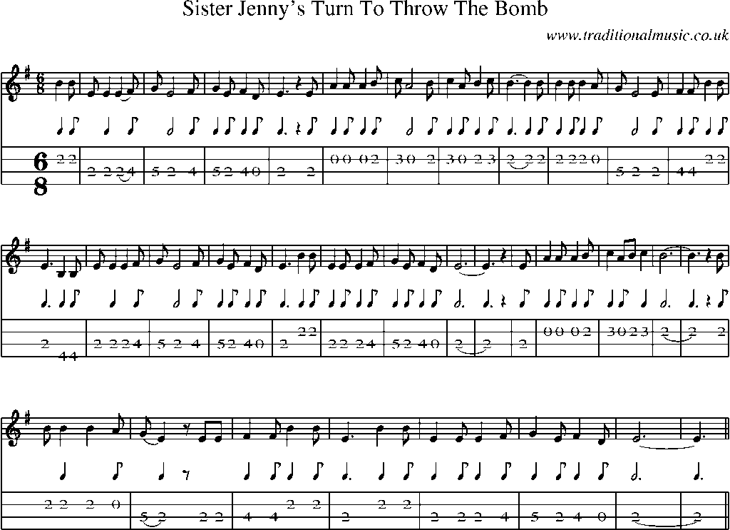 Mandolin Tab and Sheet Music for Sister Jenny's Turn To Throw The Bomb