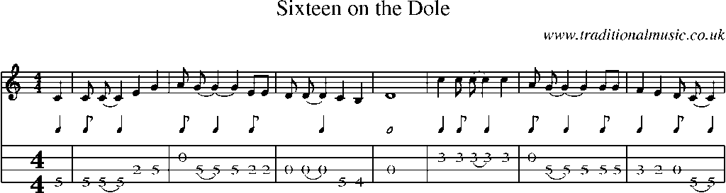 Mandolin Tab and Sheet Music for Sixteen On The Dole