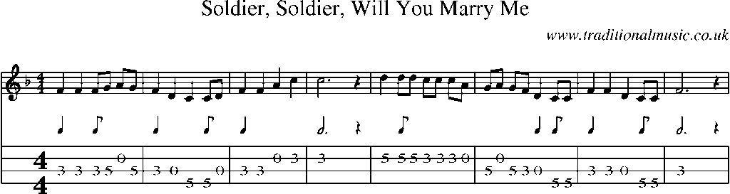 Mandolin Tab and Sheet Music for Soldier, Soldier, Will You Marry Me