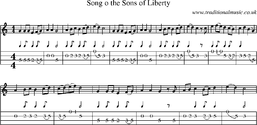 Mandolin Tab and Sheet Music for Song O The Sons Of Liberty
