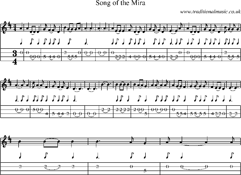 Mandolin Tab and Sheet Music for Song Of The Mira