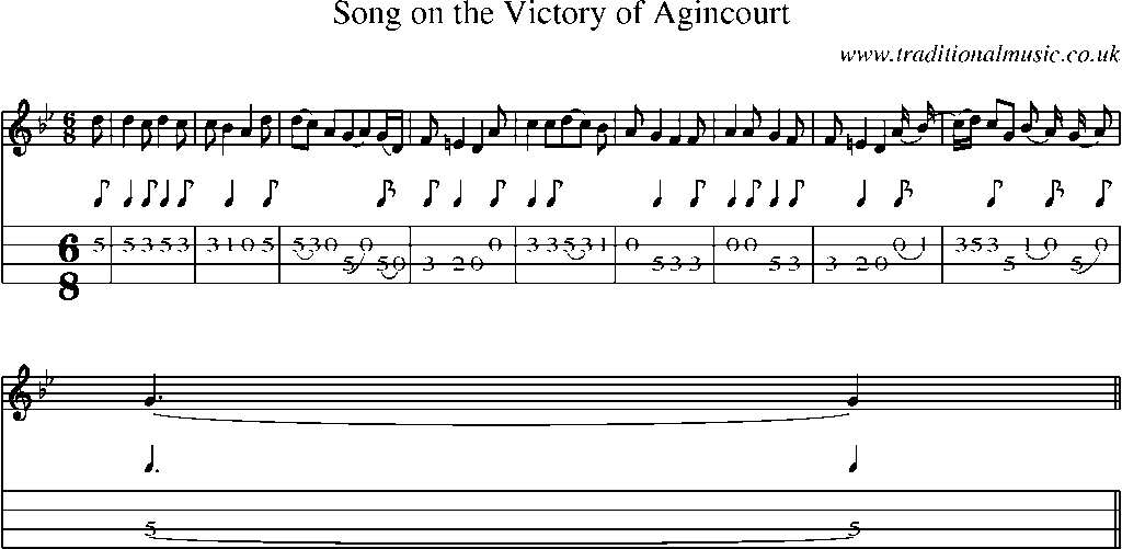 Mandolin Tab and Sheet Music for Song On The Victory Of Agincourt