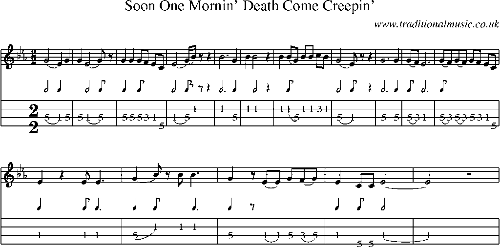 Mandolin Tab and Sheet Music for Soon One Mornin' Death Come Creepin'