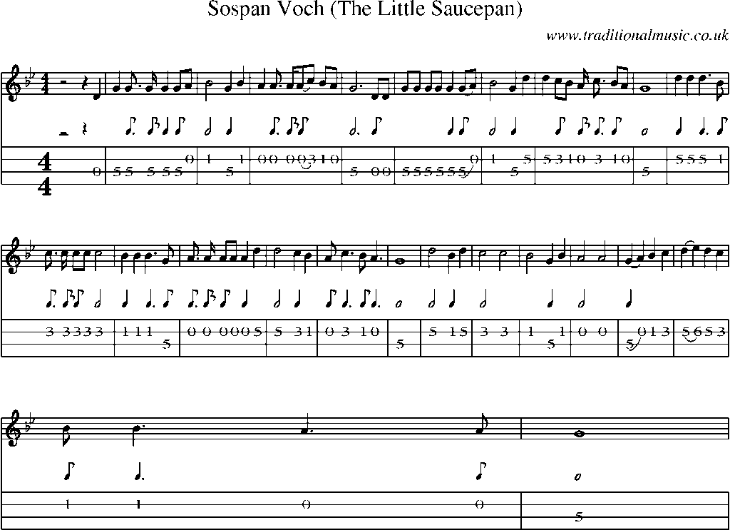 Mandolin Tab and Sheet Music for Sospan Voch (the Little Saucepan)
