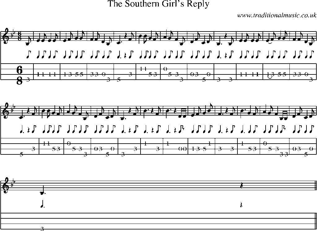Mandolin Tab and Sheet Music for The Southern Girl's Reply