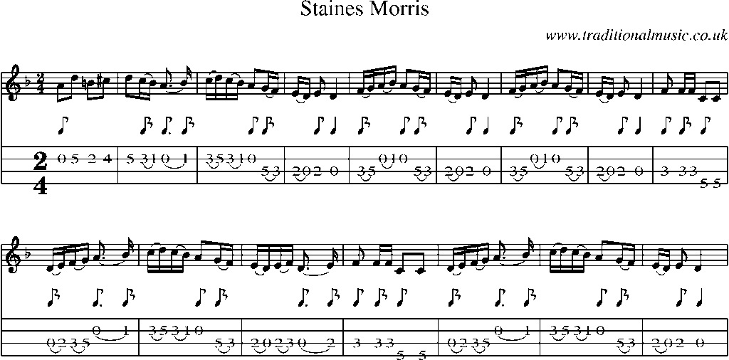 Mandolin Tab and Sheet Music for Staines Morris
