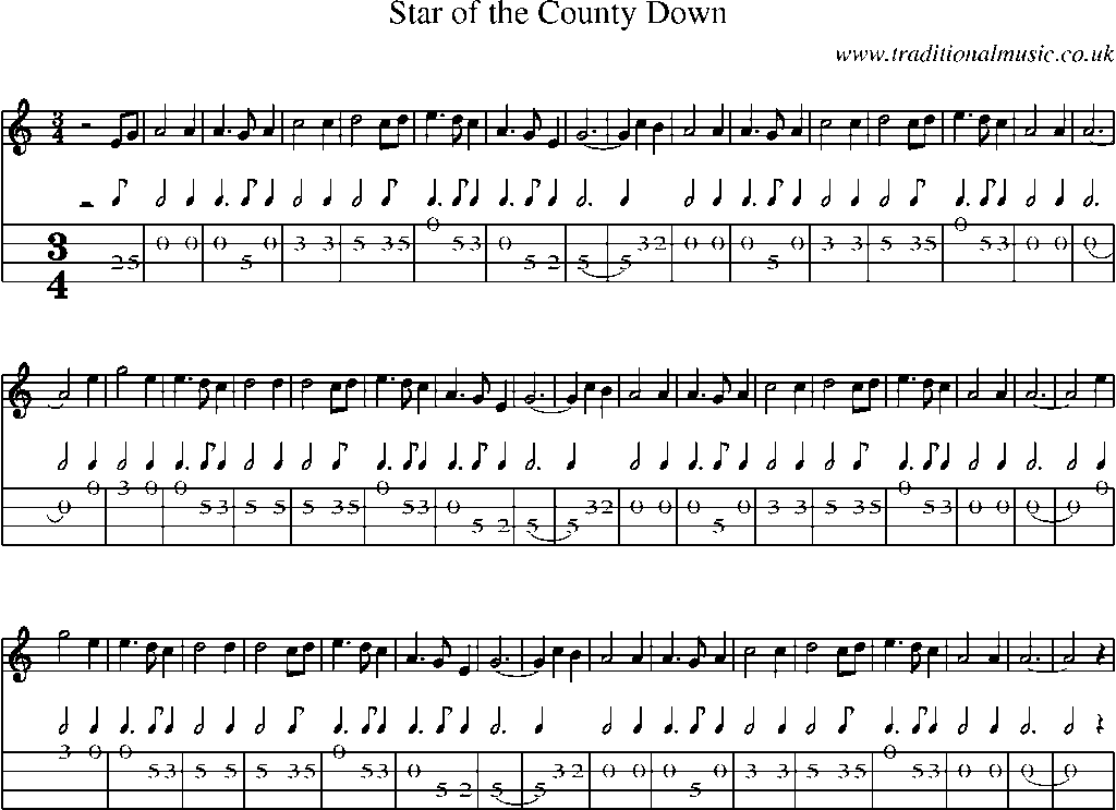 Mandolin Tab and Sheet Music for Star Of The County Down