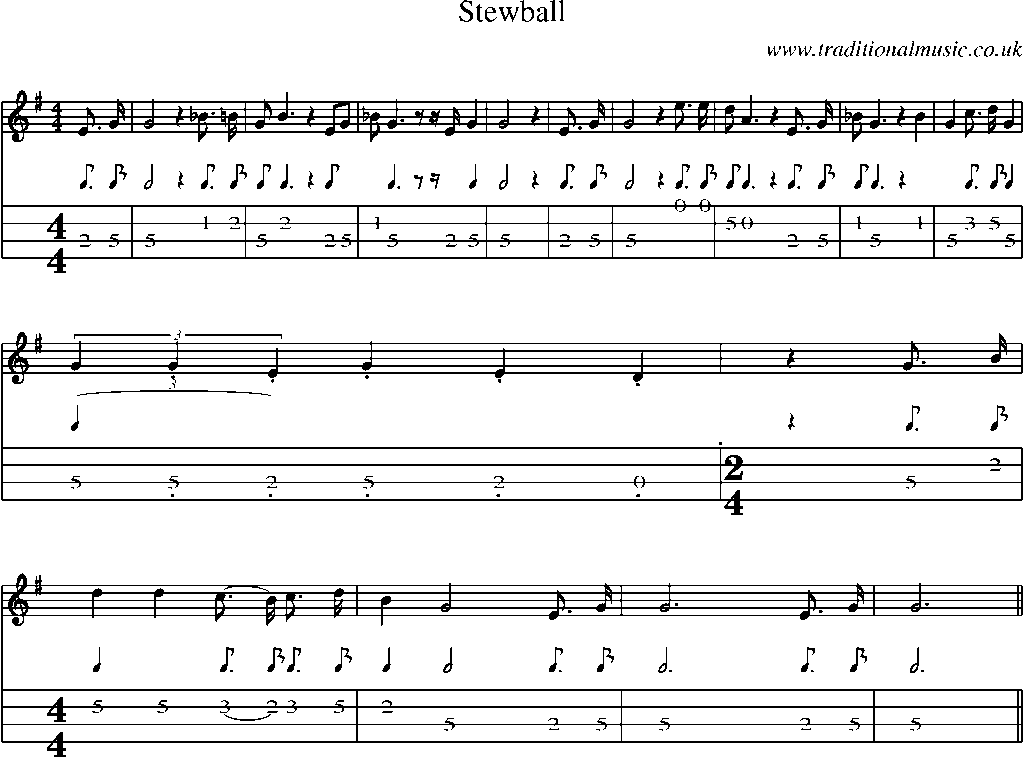 Mandolin Tab and Sheet Music for Stewball(1)