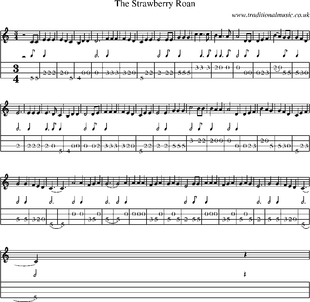 Mandolin Tab and Sheet Music for The Strawberry Roan