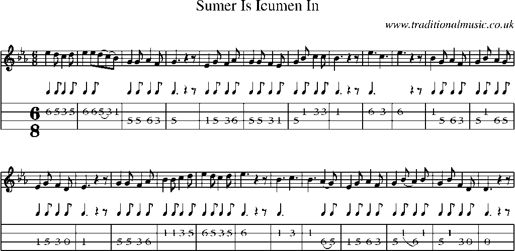 Mandolin Tab and Sheet Music for Sumer Is Icumen In