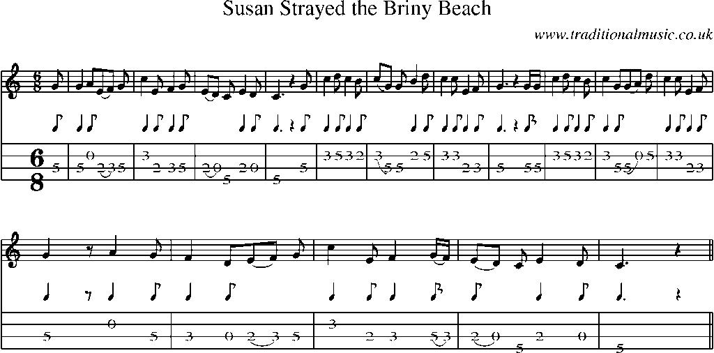 Mandolin Tab and Sheet Music for Susan Strayed The Briny Beach