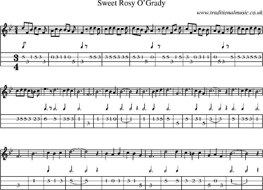 Mandolin Tab and Sheet Music for Sweet Rosy O'grady