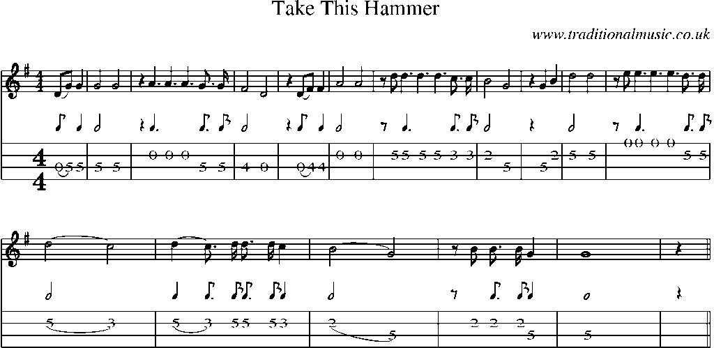 Mandolin Tab and Sheet Music for Take This Hammer