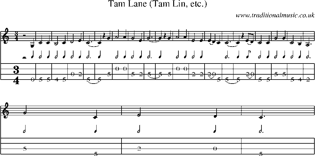 Mandolin Tab and Sheet Music for Tam Lane (tam Lin, Etc.)