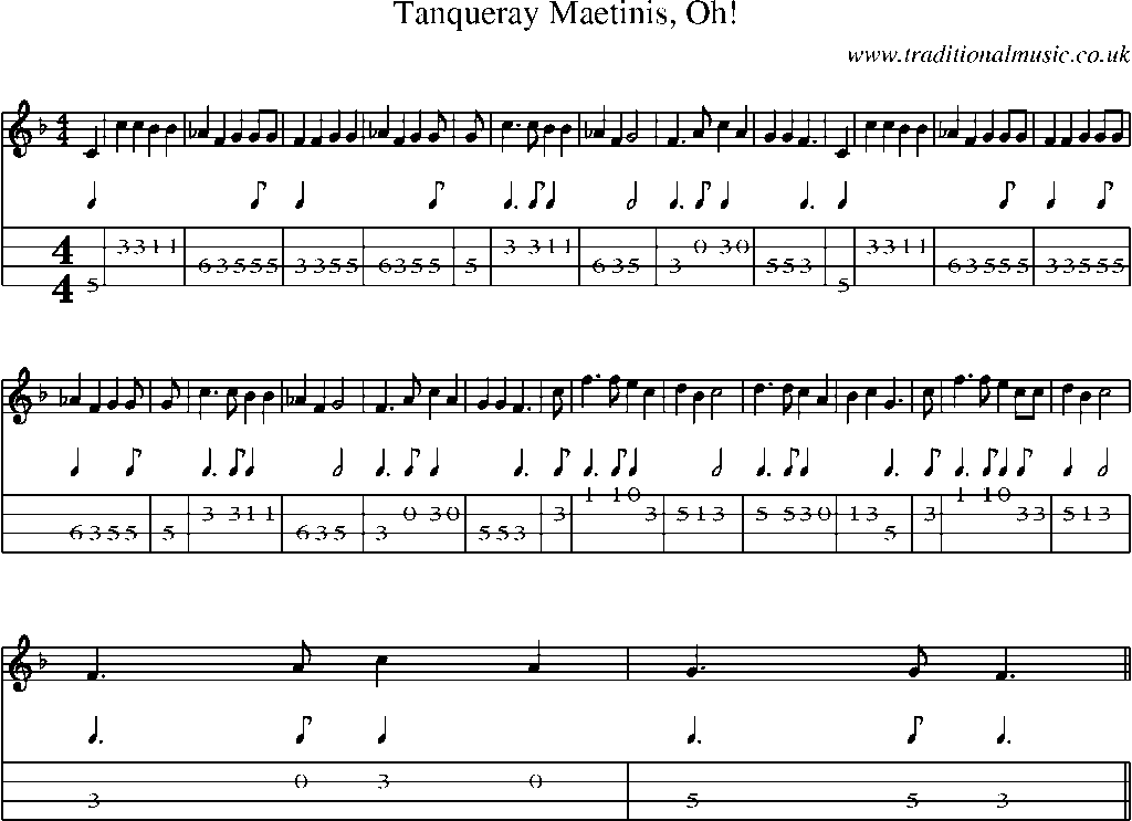 Mandolin Tab and Sheet Music for Tanqueray Maetinis, Oh!