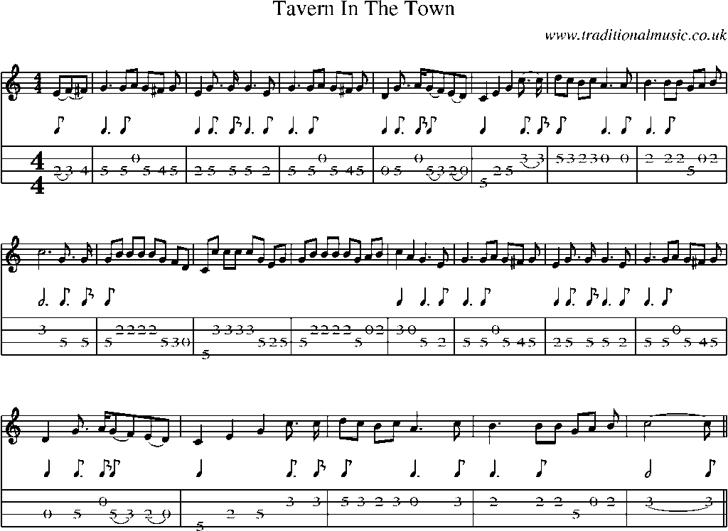 Mandolin Tab and Sheet Music for Tavern In The Town